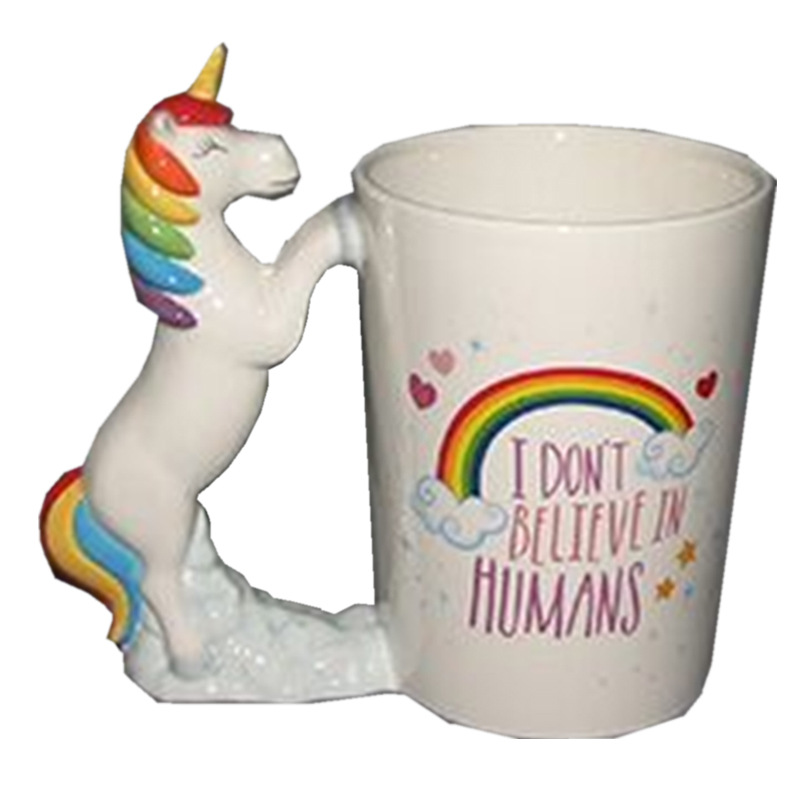 Unicorn Mug 3D Ceramic Coffee Cup Children Girl Boy Cute Unicorn Mug" I don't believe in humans" Xmas