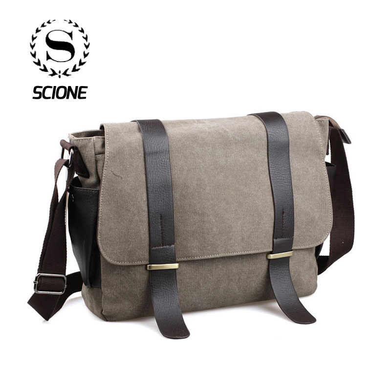 Scione männer Leinwand Messenger Taschen Vintage PU Leder Büro Aktentasche Reise Schule Teenager Schulranzen Schulter Tasche