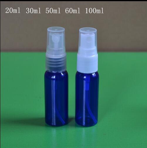 50 stuks 20ml 30ml 50ml 100ml blauwe plastic spray per parfumflesjes parfum toner lege verpakking lucifugaalflesjes