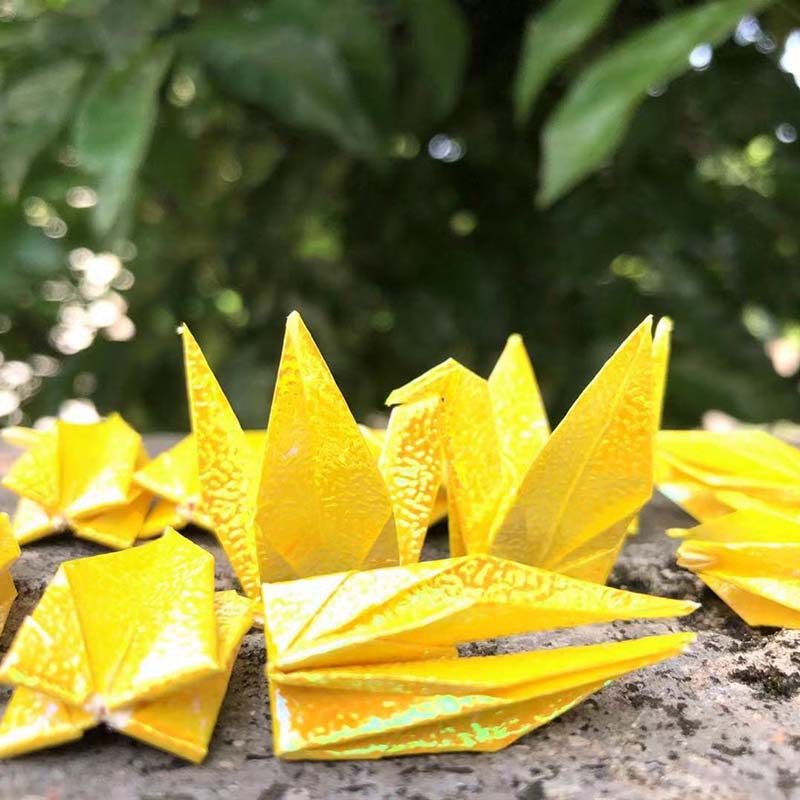 20P Glitter Origami Paper Cranes Folded Paper Cranes Birds DIY Wedding Birthday Party Backdrop Children Home Decoration Supplies: yellow 20pcs