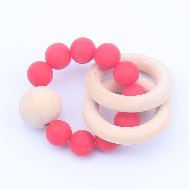 Pulsera de dentición de silicona para bebé, mordedor de madera, cuentas de silicona, dientes, Muelas de la dentadura, sonajero de madera, juguete de silicona para bebé: Verde militar