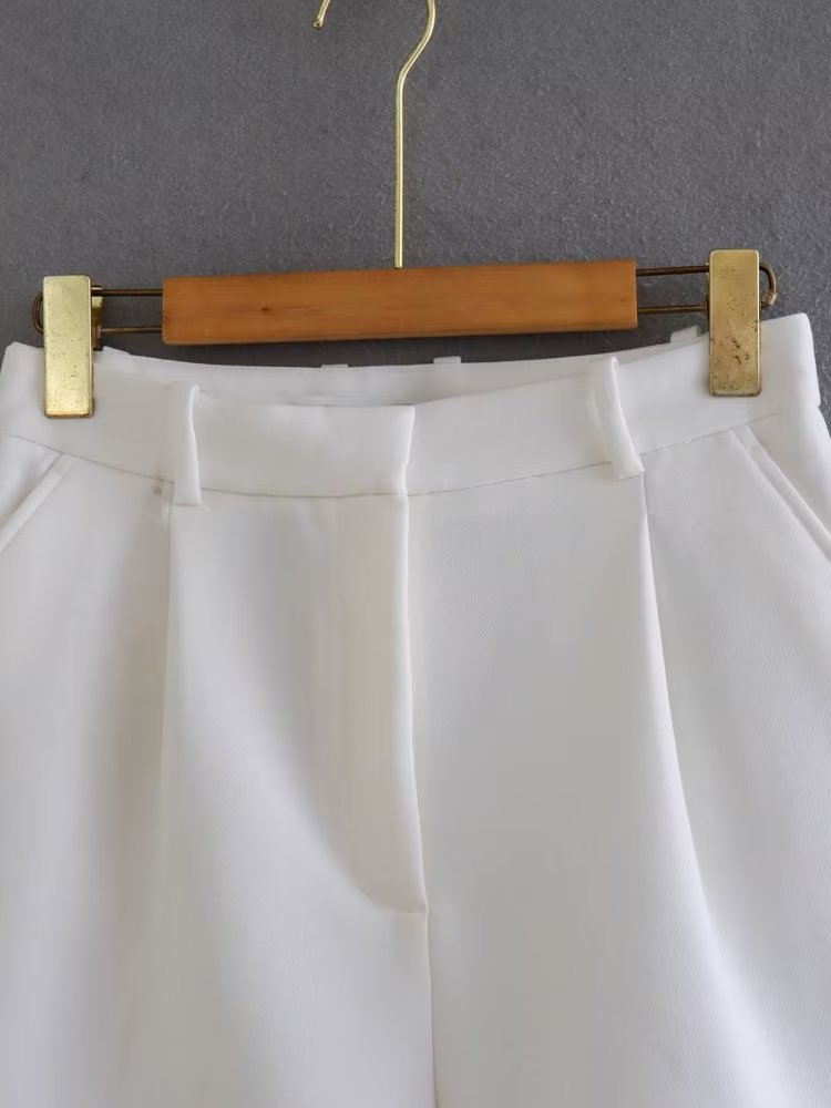Willshela dames witte geplooide shorts met ritssluiting aan de voorkant, vintage hoge taille, chique damesshorts