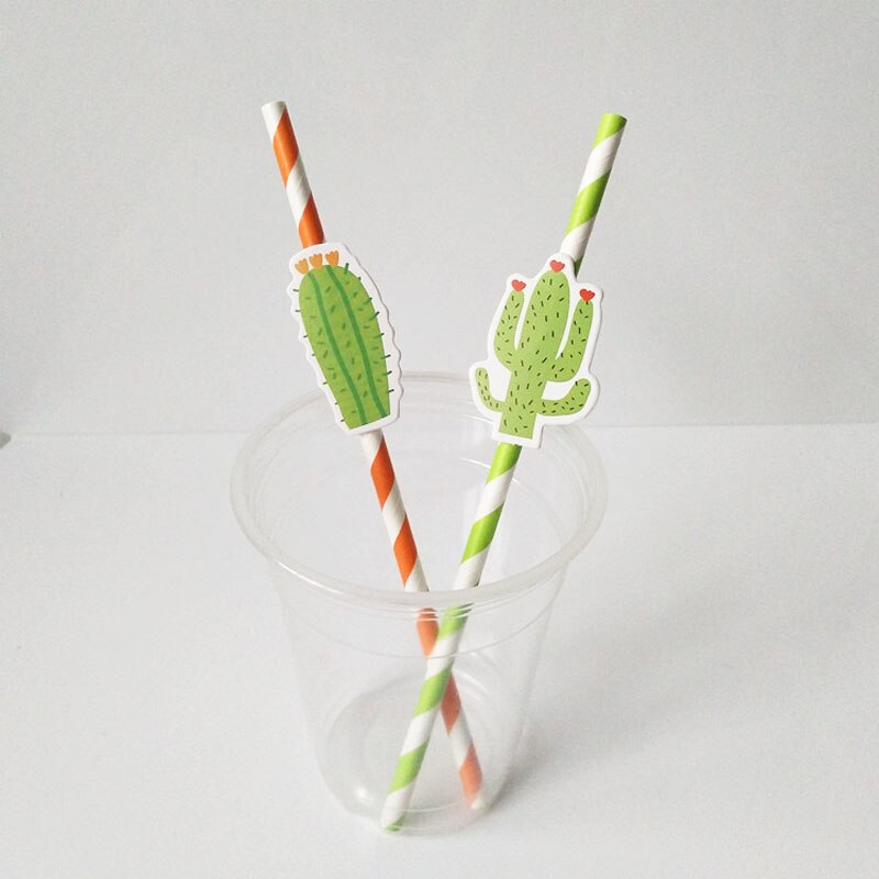 10pcs/lot Cactus Drinking Paper Straws Hawaiian Birthday Party Decor Summer Tropical Drink Supplies Cocktail Paper Straws