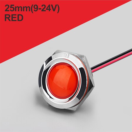 Lanboo 25mm rød grønn gul bule 12v 24v 110v 250v ledet metall indikator lampe indikatorlampe enkelt lampe vanntett: 25mm- røde (9-24v)