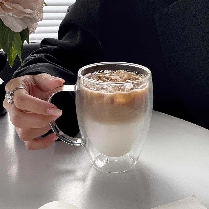 1/2/4 stk. glaskrus dobbeltvægget glaskaffekop med hank mælke-vandkop klare kopper varmebestandige klare juicekopper glaskrus