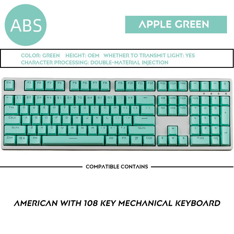 108 Keys OEM Profile Double Shot Backlit Keycap IKBC Filco Keycaps For Cherry MX Switch Mechanical Keyboard: Green