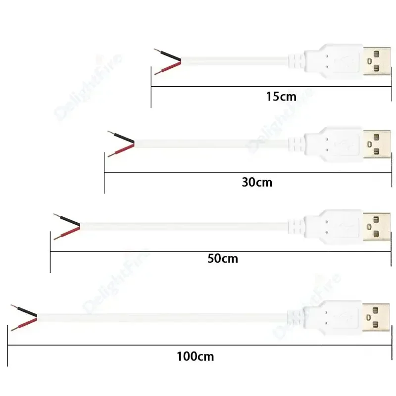 Cable USB Pigtail macho hembra Cable de alimentación pelado conector de repuesto de 12V para tira LED USB reemplazar reparación ventiladores altavoz