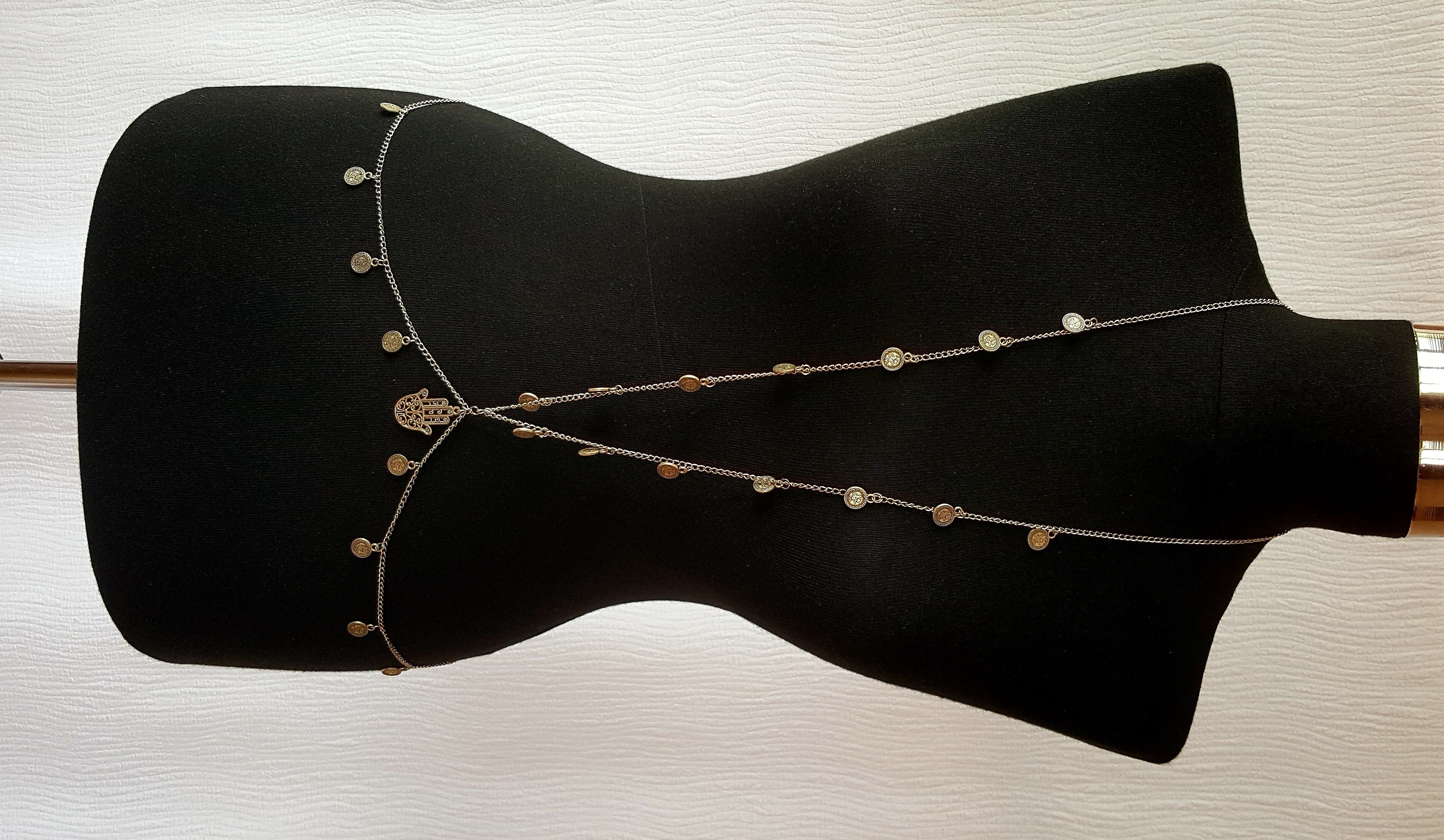 Body Jewelry - Metal Chain Design - Zircon Stone - Silver Metal Type