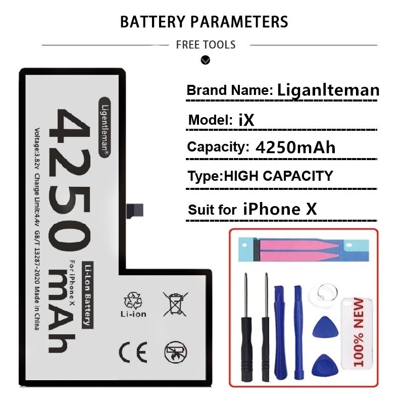 Real Capacity Replacement Battery For Apple IPhone 6 7 8 Plus XR XS MAX Batterie Lithium Phone Battery For iPhone 5 5S 5SE 6S X: For iPhone X