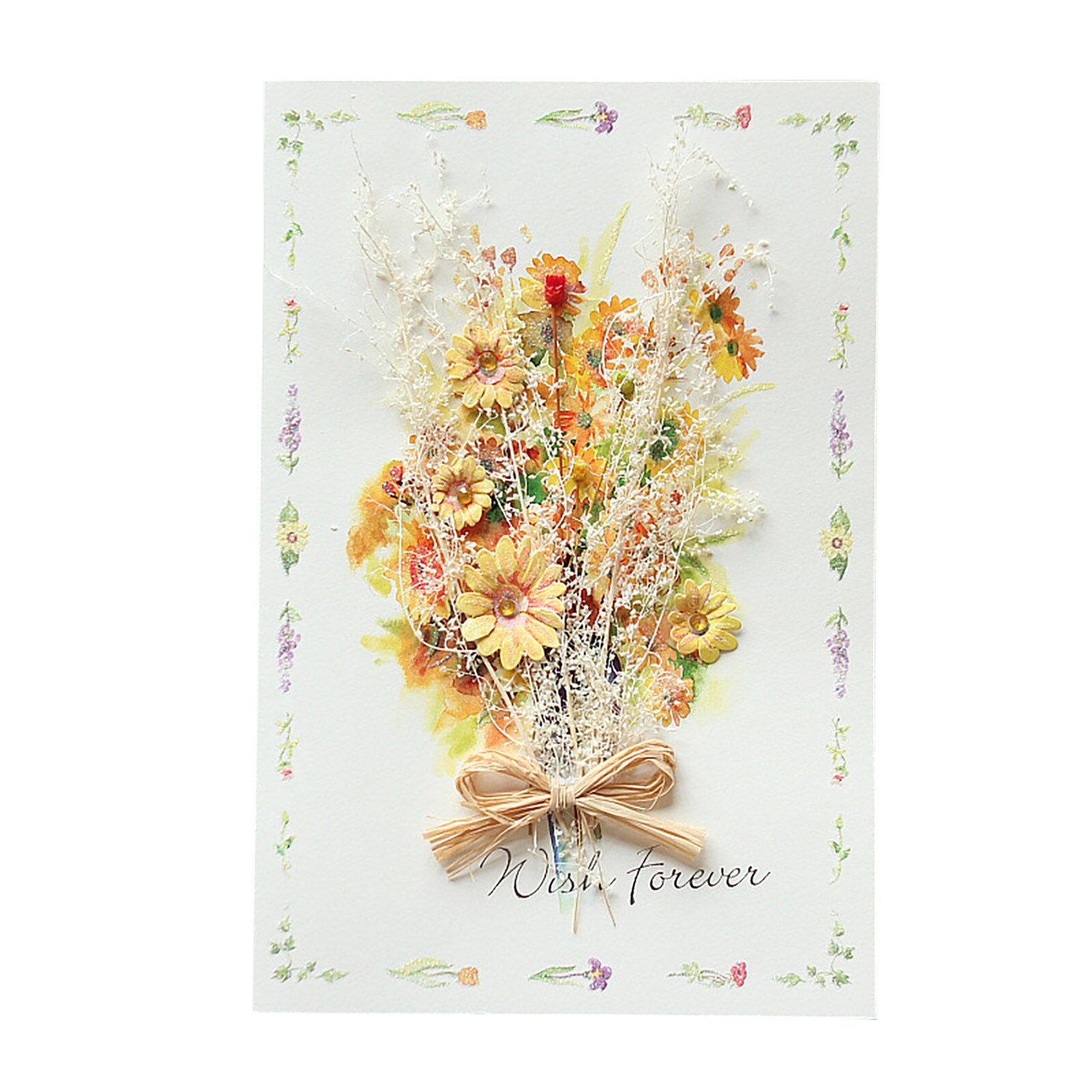 Carte de vœux de fête des mères, carillon fleur séchée, carte d'anniversaire, enveloppe en papier, accessoires