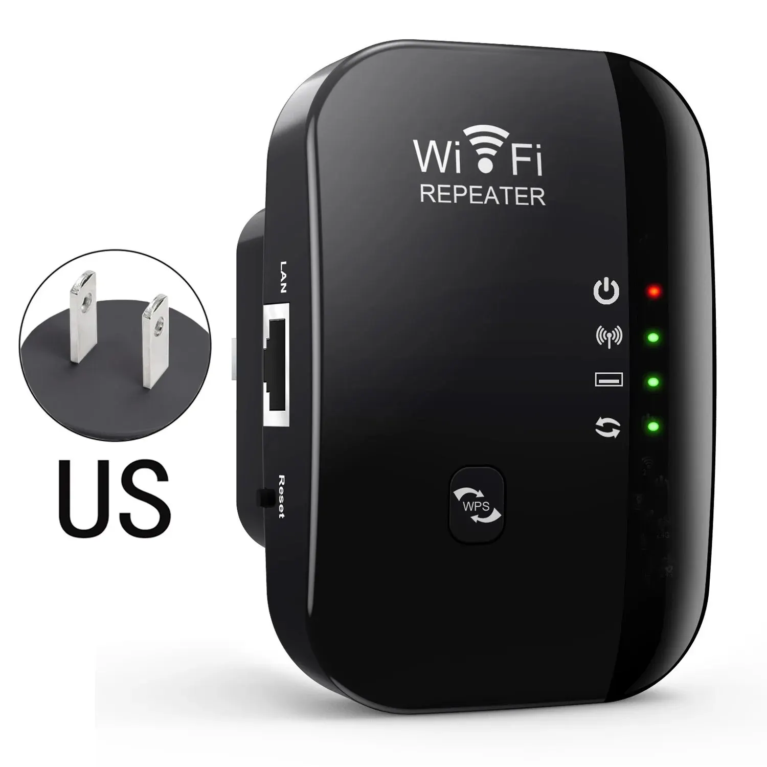 Wifi repeater trådløs signalforstærker udvidet netværksforstærker eu us hjemmerouter 300m gennem væggen soveværelse modtager bevægelse: Grøn