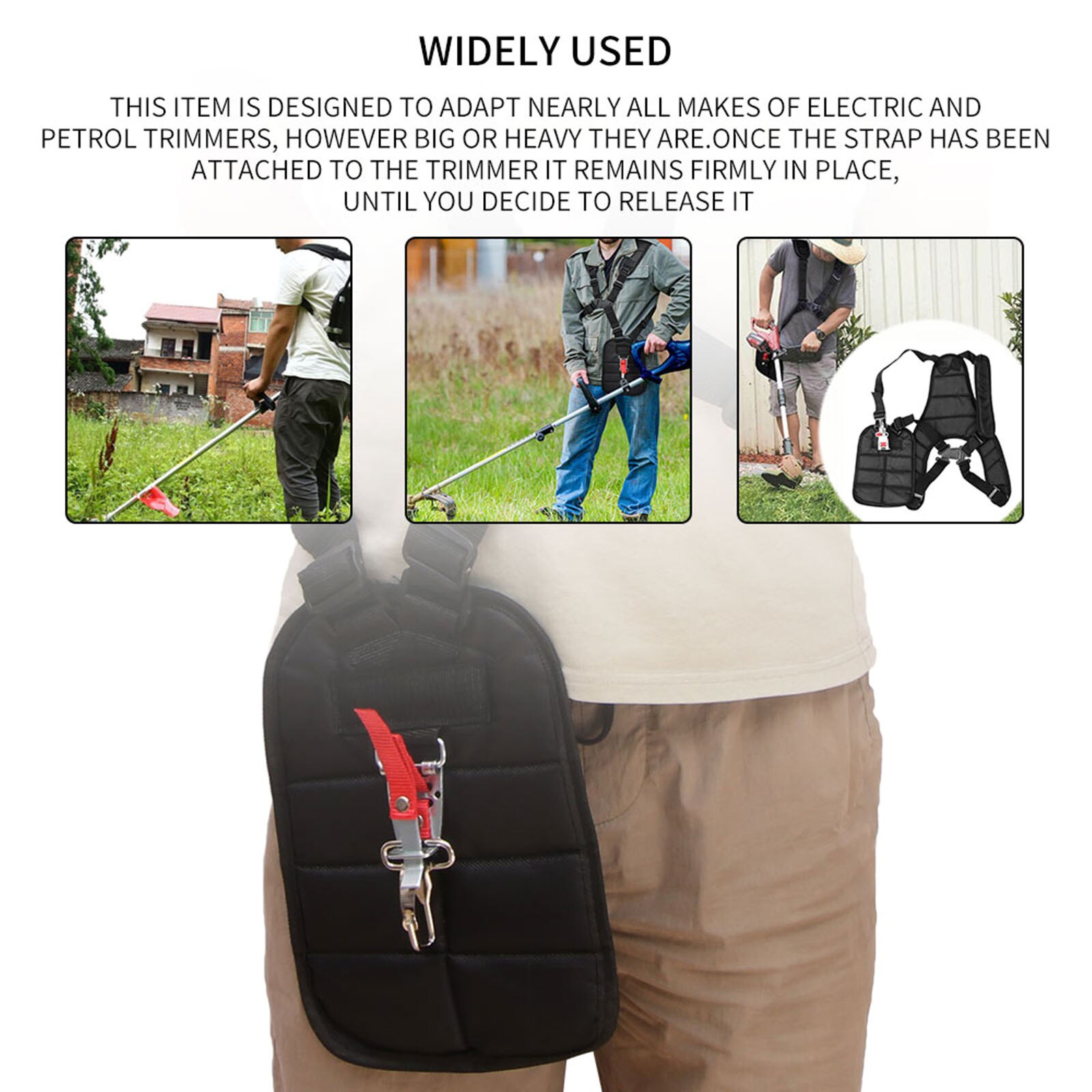 Trimmer Shoulder Strap Nylon Adjustable Black Side-Hanging Universal Mower Cropper for Brush Cutter Mower Trimmer Padded Belt