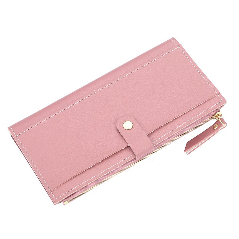 Mulheres longas carteiras de couro titular do cartão embreagem zíper carteira moda marca luxo grande capacidade bolsas femininas cartera mujer: RoseRed