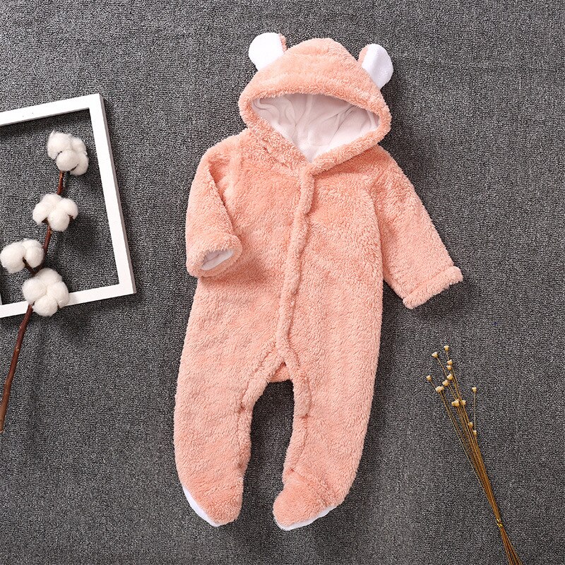 Winter Newborn Baby Romper Costume Baby Boys Clothes Coral Fleece Warm Baby Girls Clothing Animal Overall Baby Rompers Jumpsuit: Roze / 80