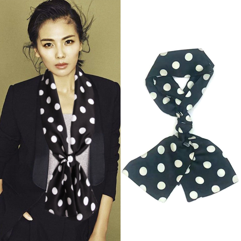 Neue schmale Damen-Seidenschals, Pufferband, Haarschmuck, Krawattenbeutel, 145 x 13 cm, Halstuch, bedruckt, Simulation langer Seidenschal: Champagner