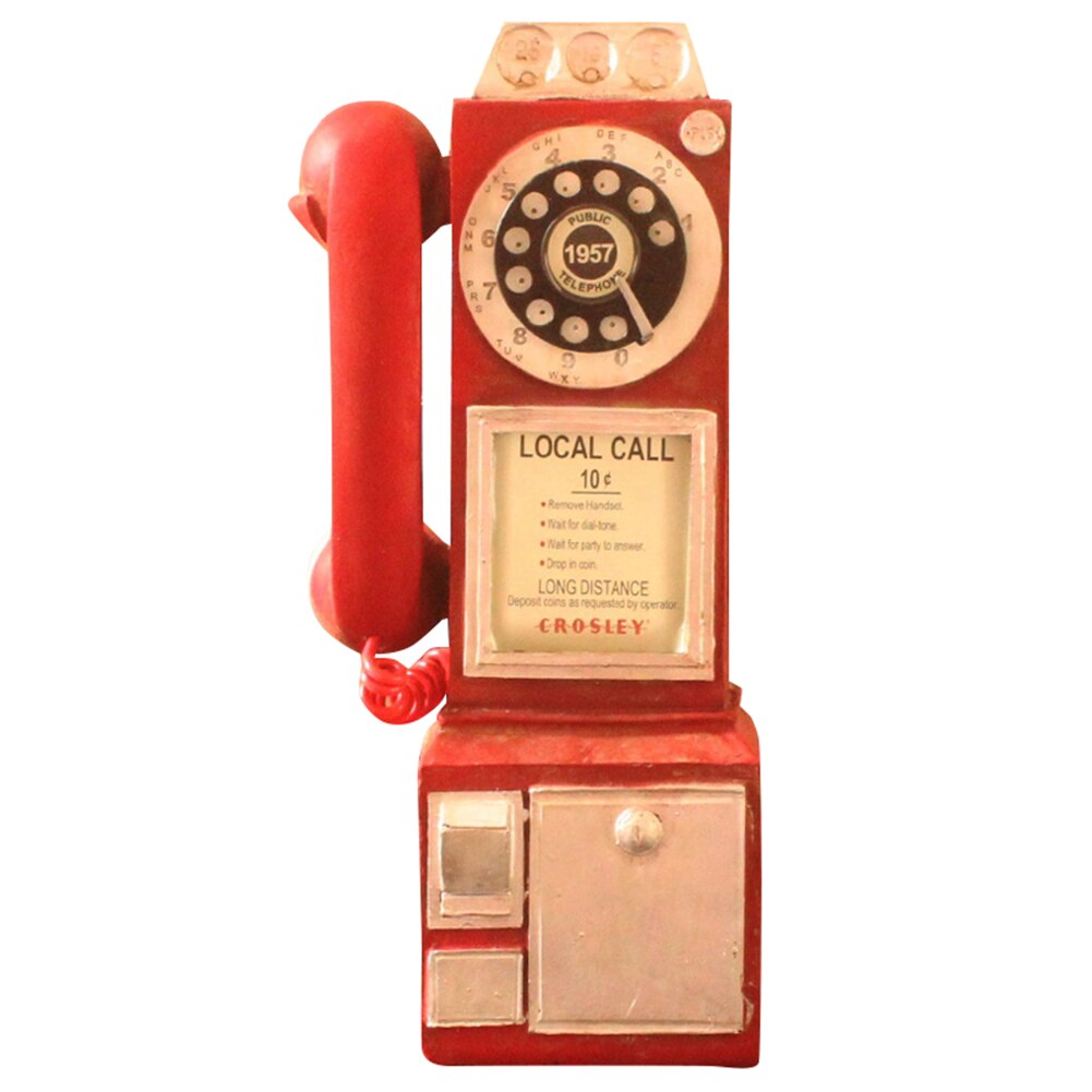 Vintage Rotate Classic Look Dial Pay Phone Model Retro Booth Home Decoration Ornament SCVD889: Red