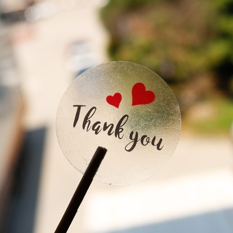 60pcs Transparent Thank you Stickers Round Red Heart PVC Stationery Stickers Scrapbooking Diary Deco Seal Stickers