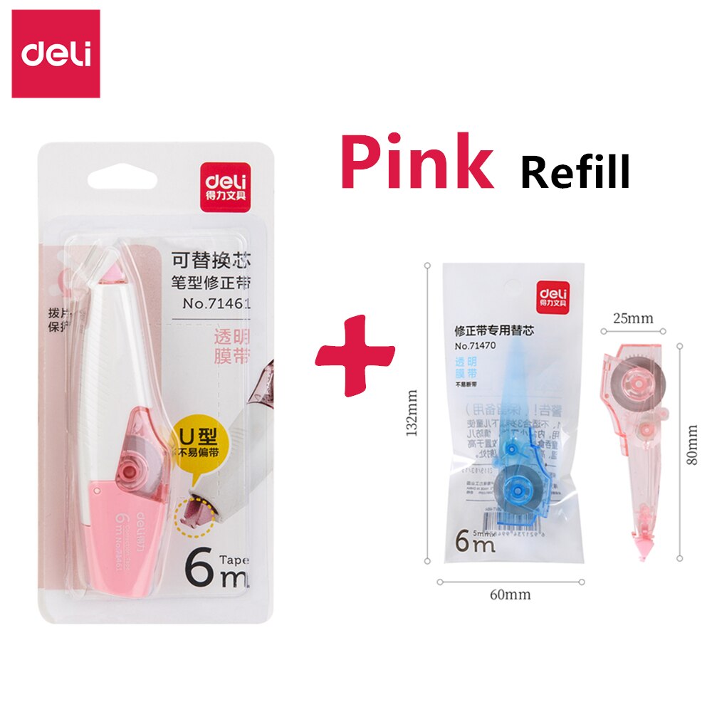 Deli Correction Tape Corrector Papeleria Replaceable Stationery Office School Stationery Supplies 71461: Pink With Refill