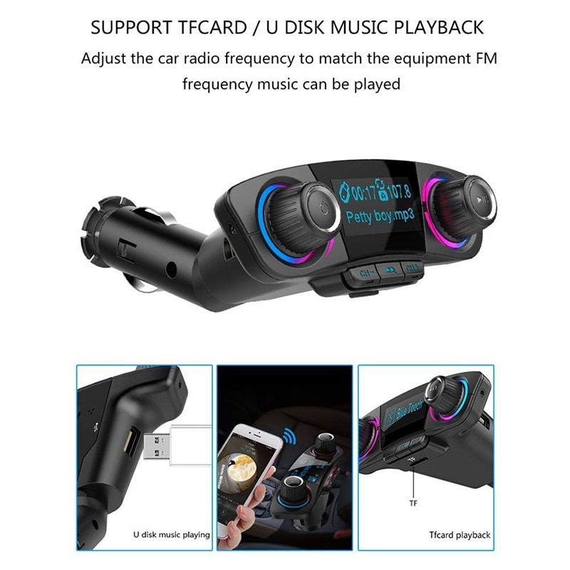 VicTsing BT06 FM Bluetooth 4.0 Transmitter MP3 Player Handsfree Bluetooth Car Kits Radio Audio Adapter with Double Charging Port