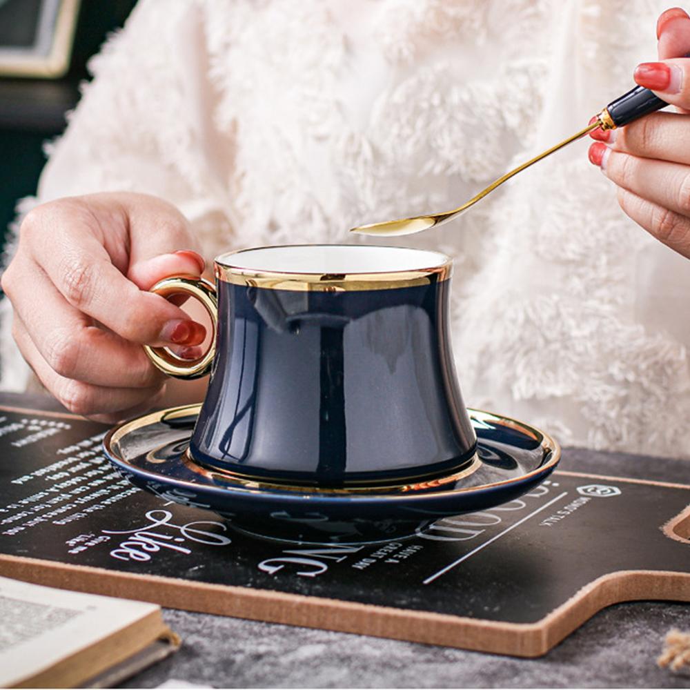 Skandynawska minimalistyczna zestaw filiżanek robić kawy złota granica wzmocniona porcelana trzyczęściowy kubek spodek łyżka kolor pudełko opakowanie CZY9001