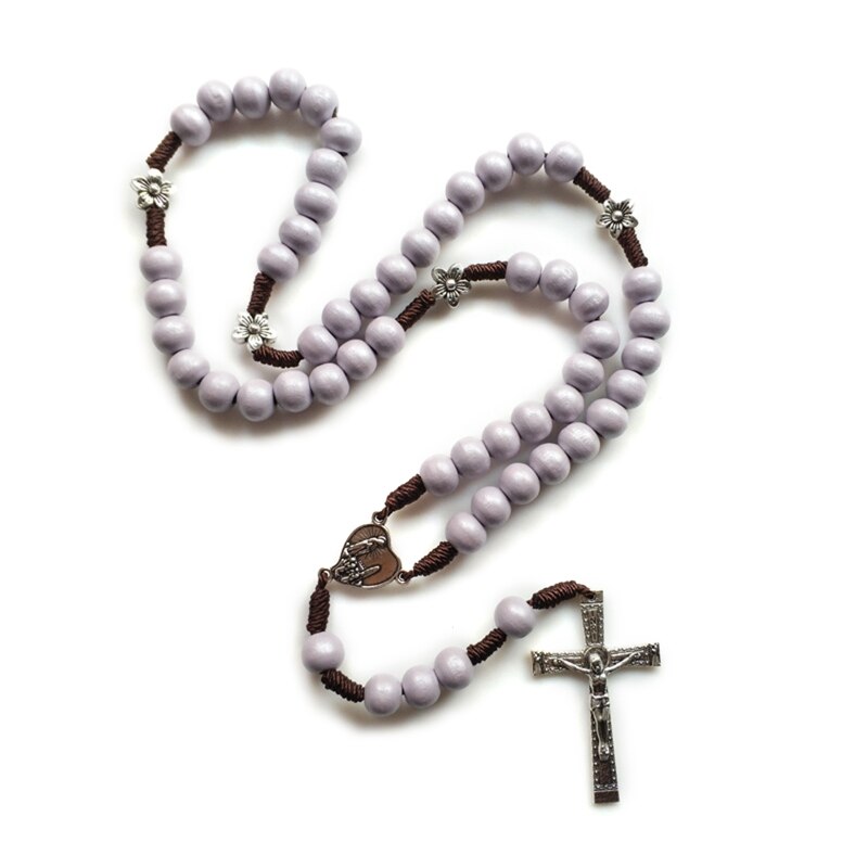 10mm Rosary Beads Luminous Necklace Jesus Crucifix Cross Pendant Necklaces Glow in Dark Religious Jewelry for Men Women