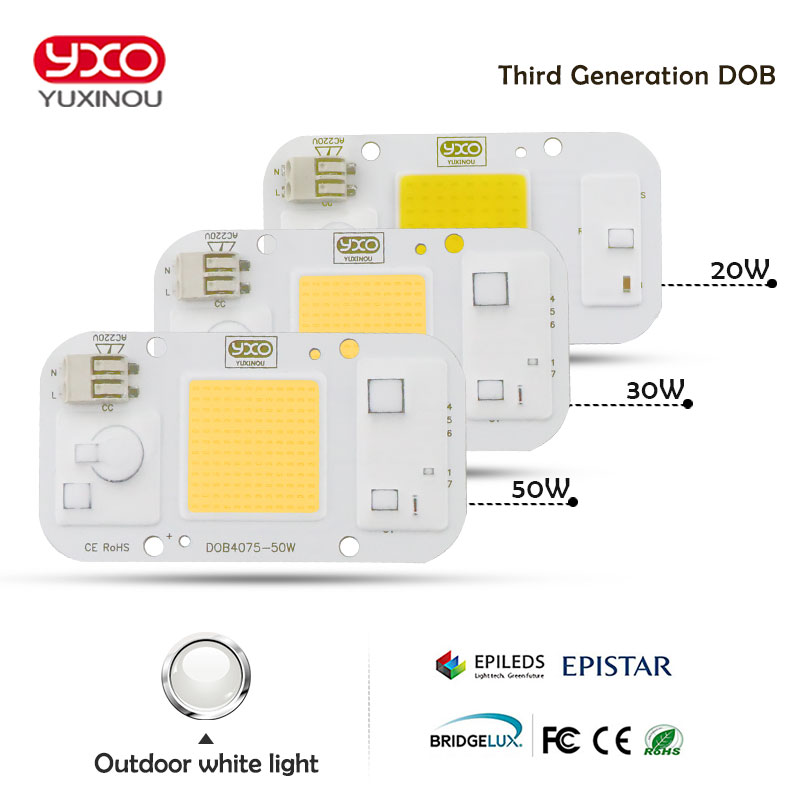 YXO YUXINOU DOB LED COB Chip 50W 40W 30W 20W 10W AC 220V No necesita controlador lámpara de bombilla IC inteligente para reflector LED DIY
