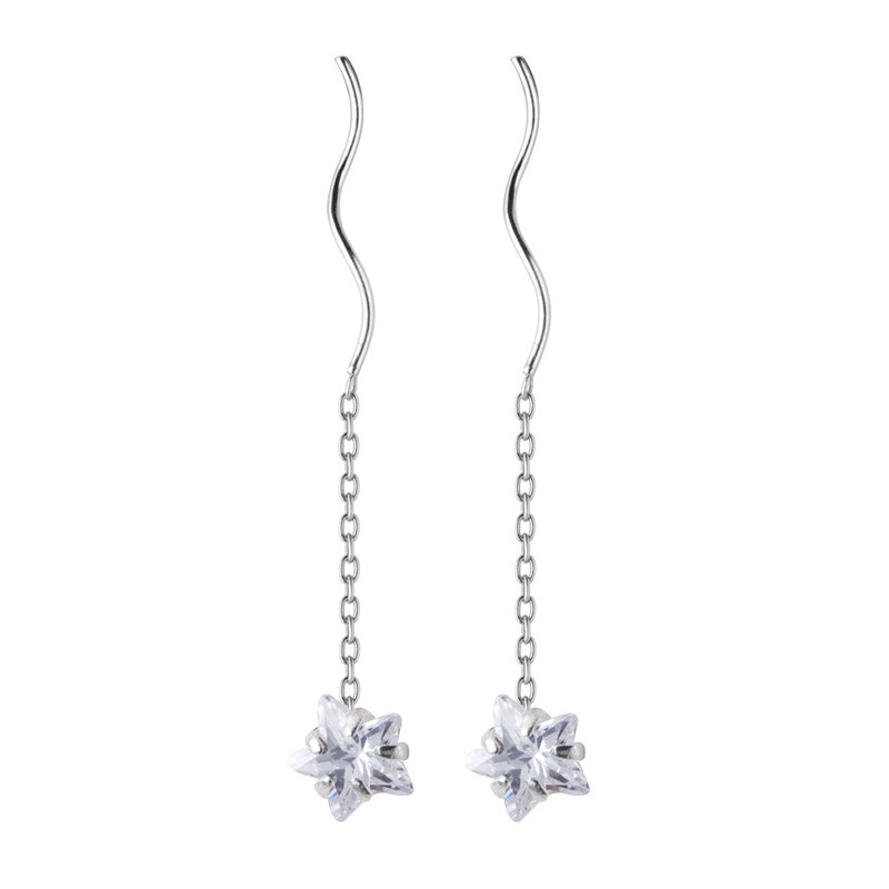 Mloveacc 100% 925 sterling sølv koreansk stil klar cz star long dangle øreringe kvinder smykker