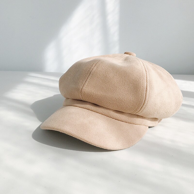 Gorro octogonal de algodón de otoño, gorros de boina para mujer, gorras estilo vendedor de periódicos lisas, boinas de estilo británico para mantenerse para mujer: beige