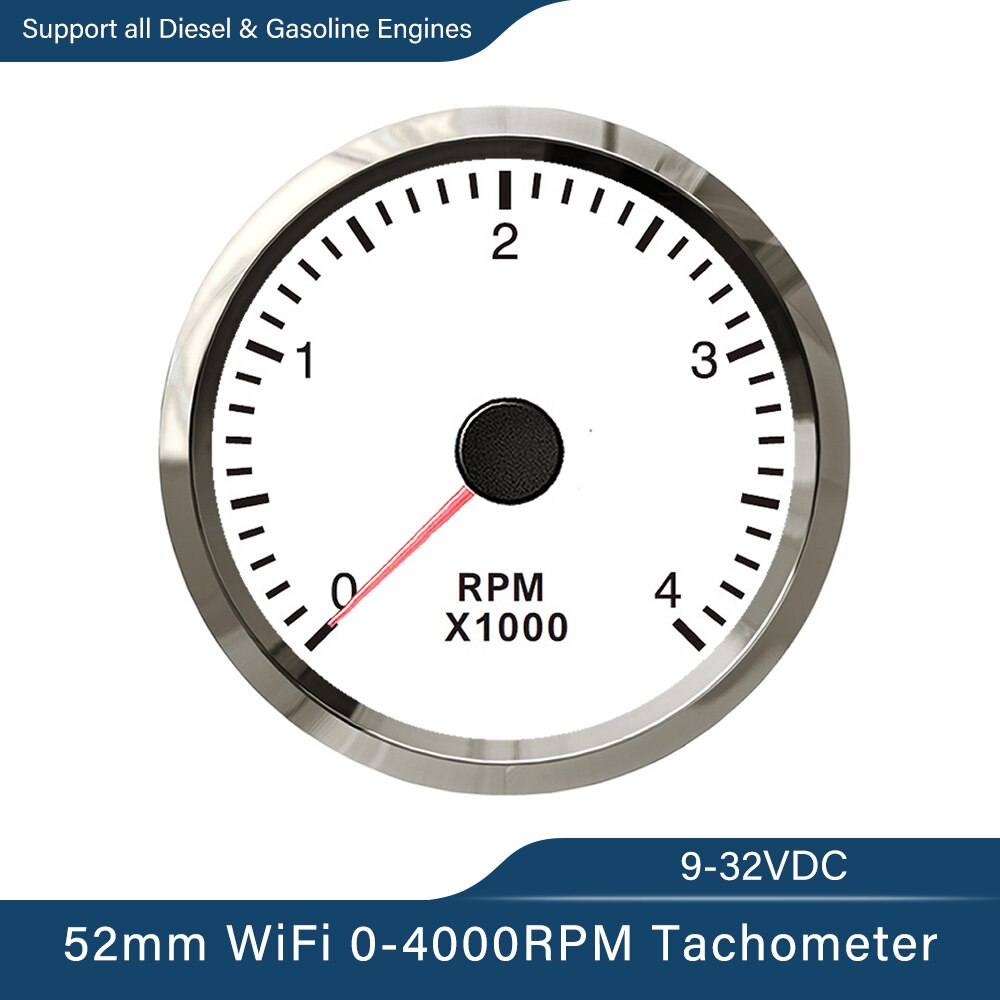 52mm WiFi Tachometer 4000 RPM 8000 RPM Programmable Gauge Adjustable for Generator Car Boat Diesel Gasoline Engine Speed 12/24V
