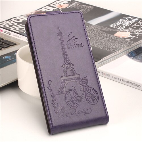 Hongbaiwei voor nokia 5 hoesje, reliëf leren hoesje voor nokia 5 flip case, verticale achterkant, magnetische beschermhoes: Paars