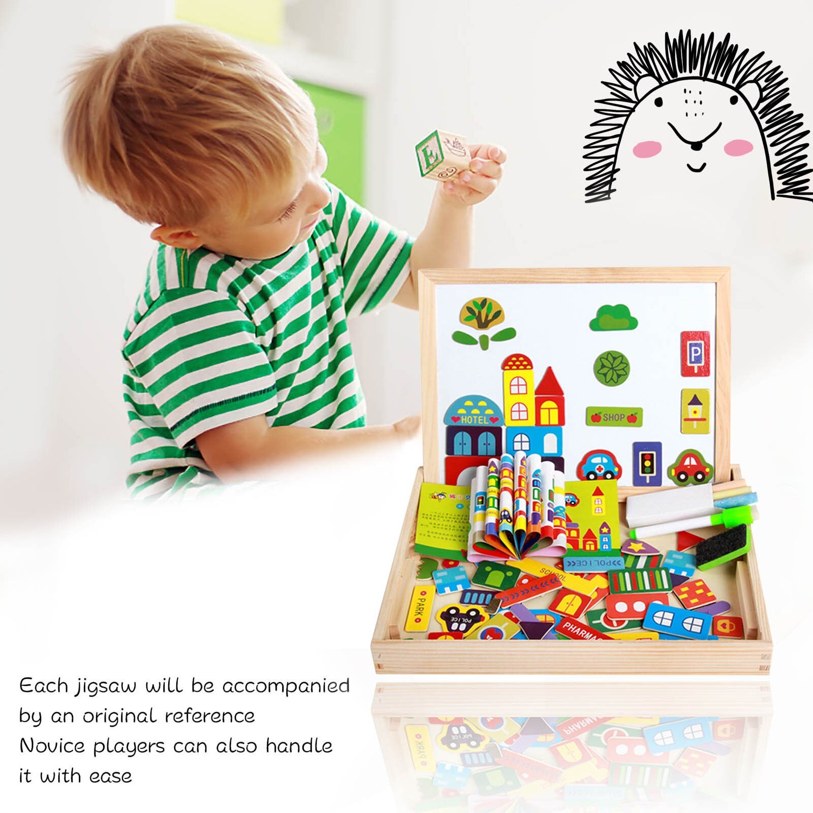 25# Wooden Animal Hand Grasp Board Early Education Enlightenment Kindergarten Teaching Aid Forest Ocean Gear Jigsaw Puzzle