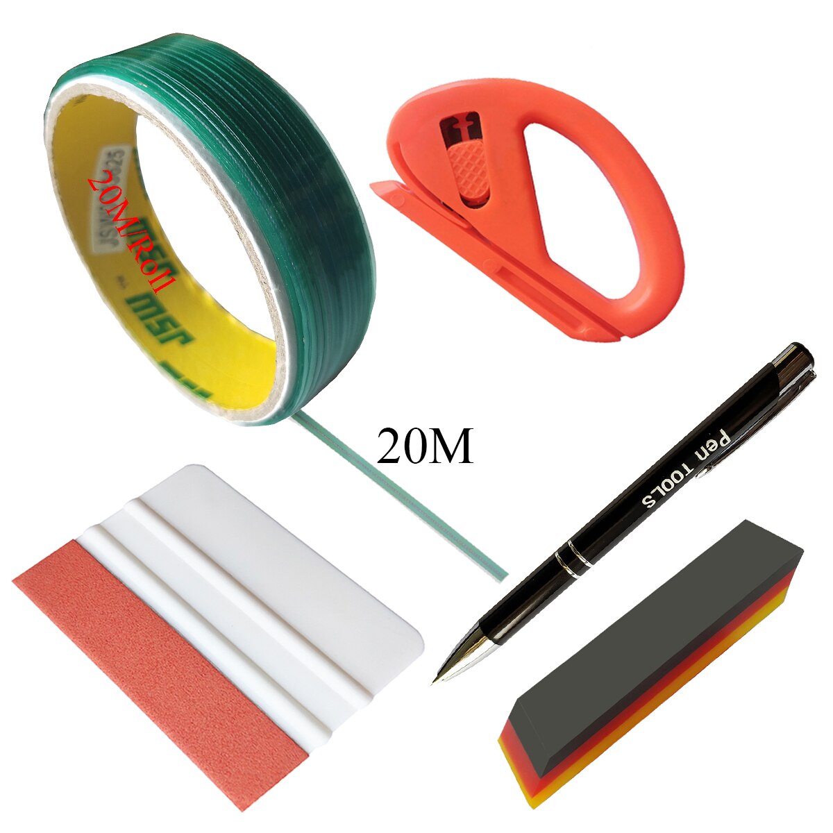 Vinyl Film Wrap Cut Knifeless Tape Carbon Fiber Sticker Tinting Rubber Squeegee Scraper Car Decal Safety Cutter Tools Kit T03: 20M line