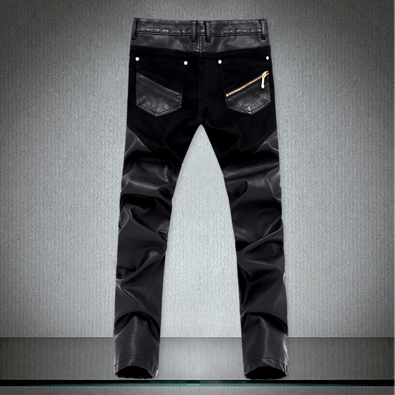 Pantalones vaqueros ajustados de cuero para hombre, pantalón informal, 28, 36, ACL73, novedad