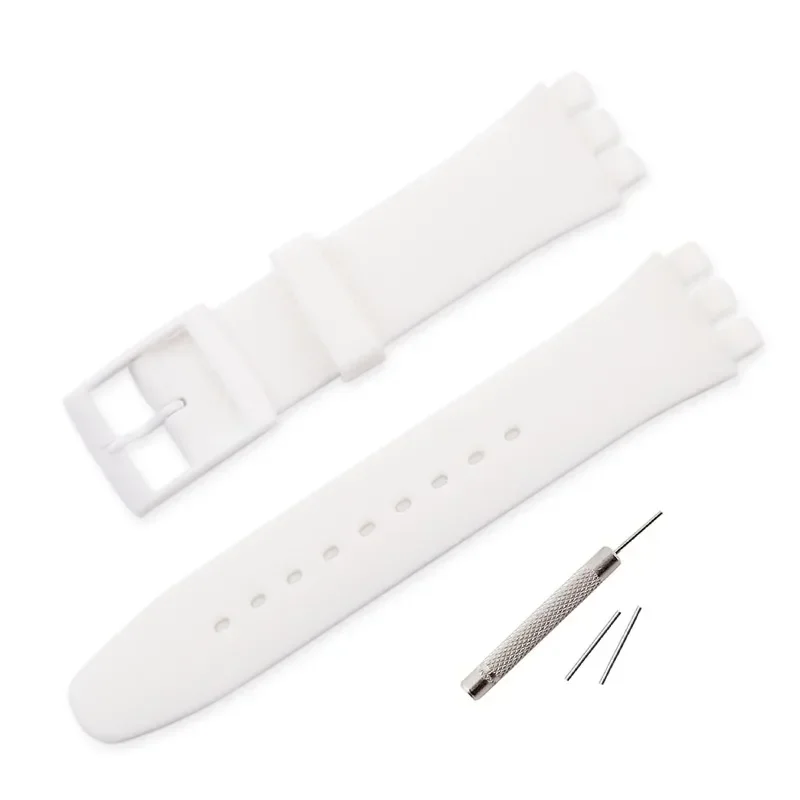 Bracelet de rechange en silicone pour montre Swatch, bracelet en caoutchouc coloré, accessoires pour hommes et femmes avec outil, 17mm, 19mm, 20mm, 16mm: Charbon noir / 19mm