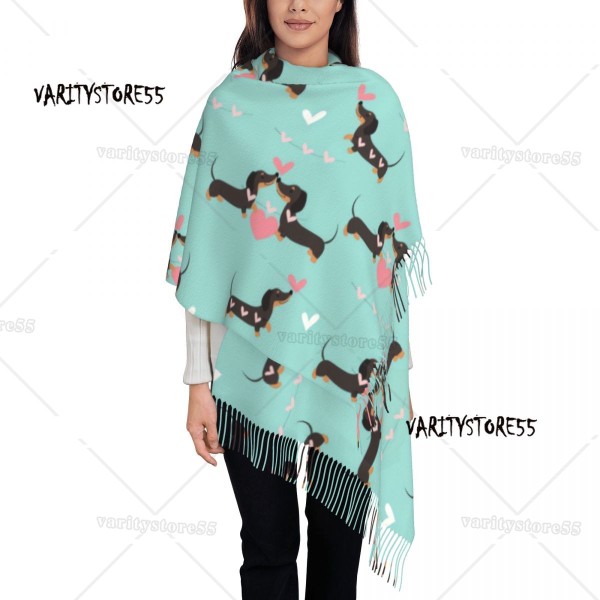 Doxie Florals Dachshund Scarves Women Winter Fall Soft Warm Tassel Shawl Wraps Badger Sausage Dog Scarf: Orange