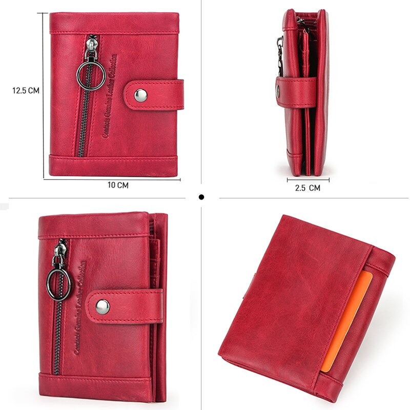 Genuine Leather Women Wallets Short Coin Purse Red Wallet Leather Rfid Card Holder Purse Zipper Female Coin Wallet Men