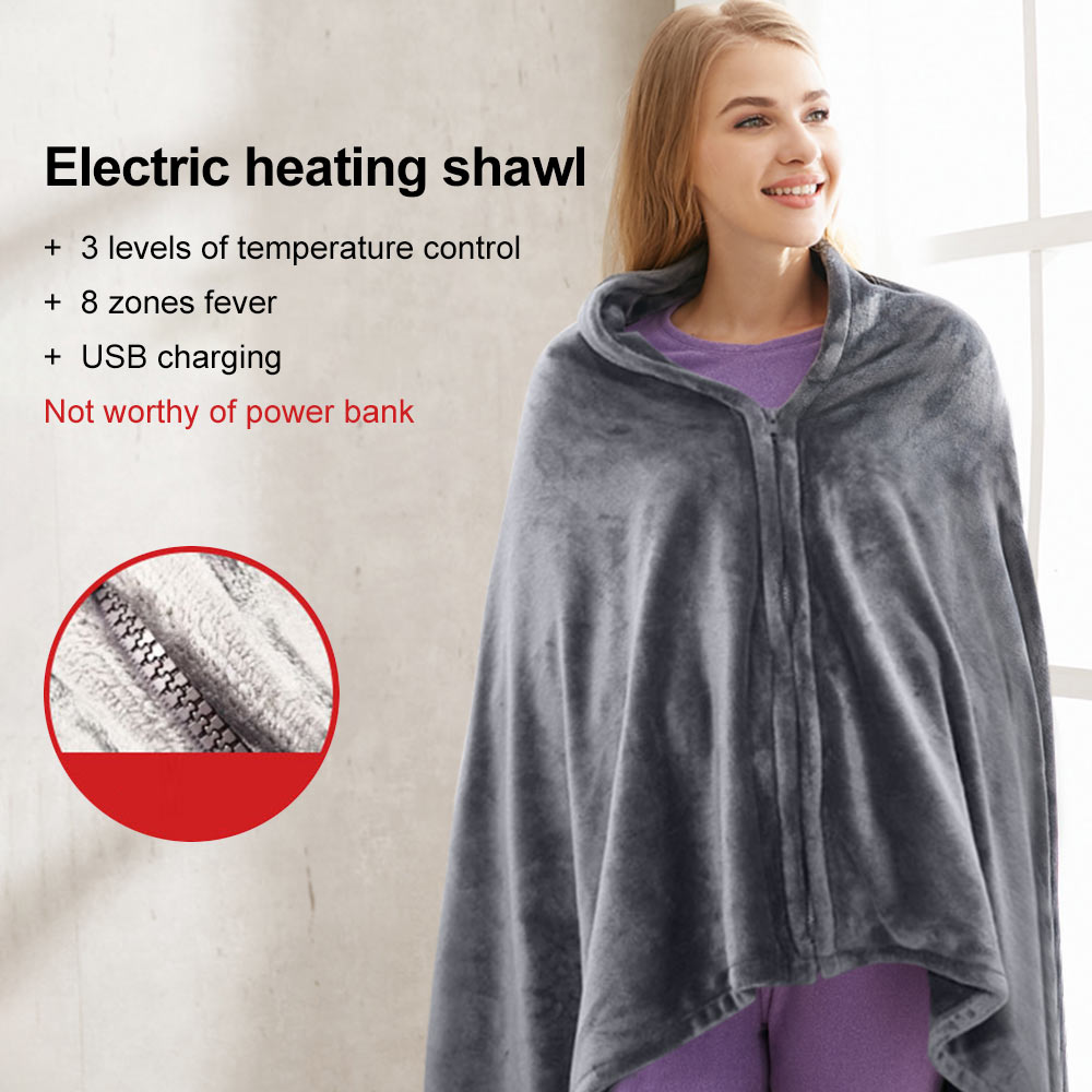 Usb Warmte Deken Warme Sjaal Deken Coral Fleece Pluche Elektrische Verwarming 3-Speed Passen Temperatuur Winter Grote Rits Wasbare
