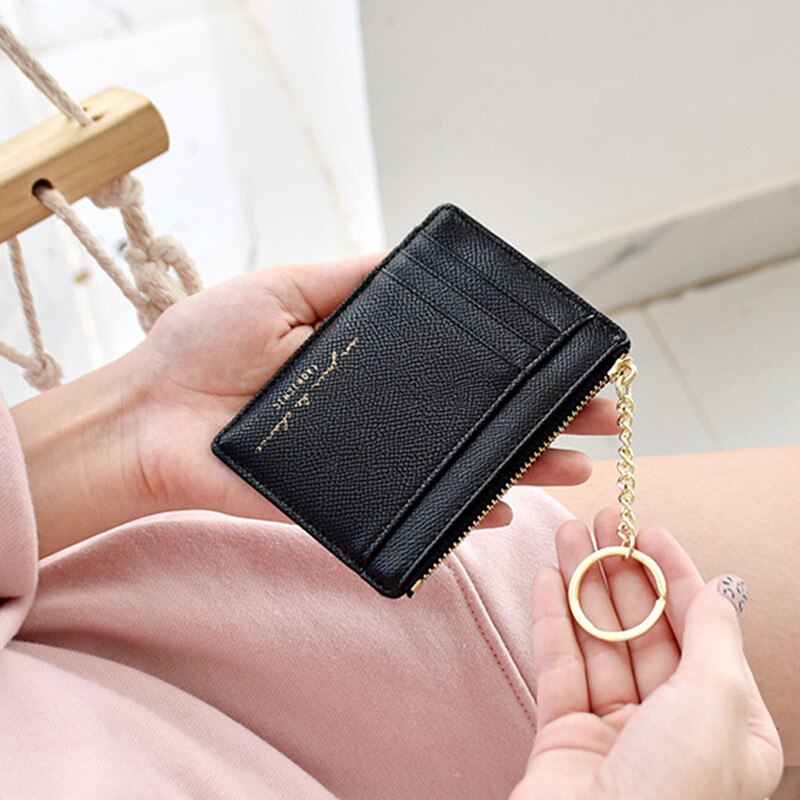 Brand Soft Leather Mini Women Card Holder Cute Credit ID Card Holders Zipper Slim Wallet Case Change Coin Purse Keychain