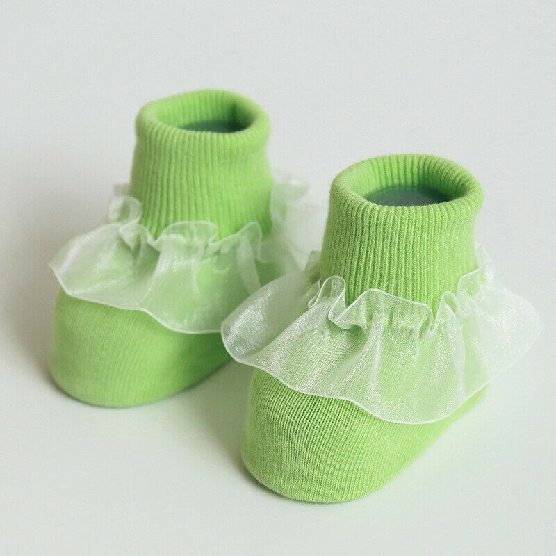 Baumwolle Baby Socken Spitze Prinzessin Socken Baby Mädchen Anti Slip Wärmer Ankle Socken Weiß Rosa Grün Gelb: Grün / L