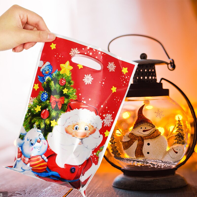 20 st / mycket jul tecknad godispåse jultomten plastpåsar för barn födelsedag julfest år dekoration