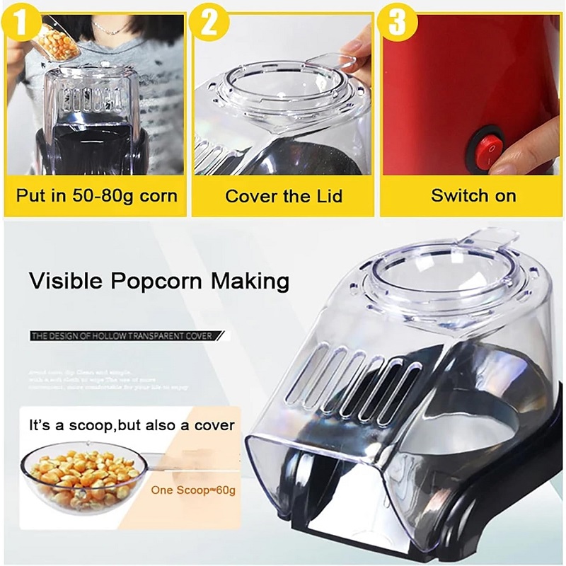 Electric Portable Popcorn Maker Fully Automatic Home Popcorn Popper Air Popcorn Machine Healthy No Oil Mini Popcorn Maker