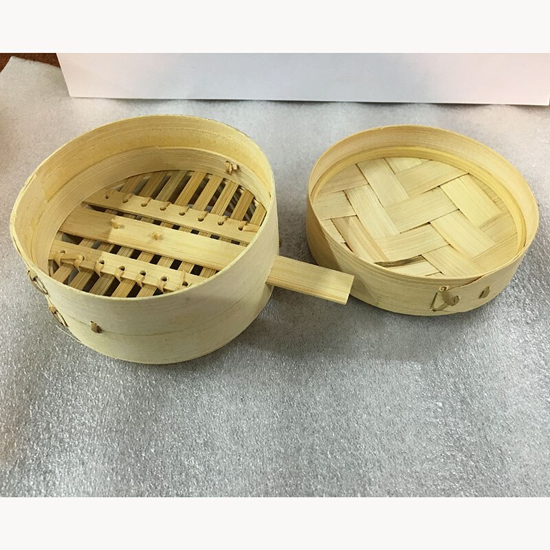 2pc Mini vaporera de bambú cesta con tapa 3,5 pulgadas para la sopa de carne buñuelos dim sum vegetales vapor cocinar herramientas vaporera bambu