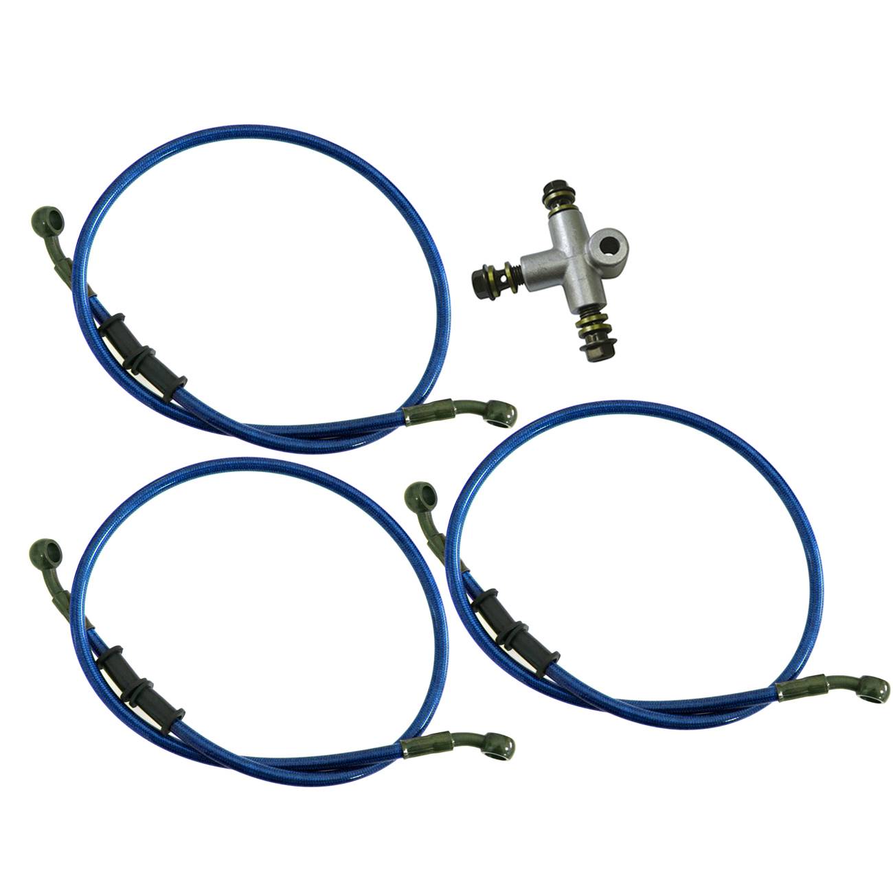 3 Way Adaptor & 3x 110cm Fuel Line for Motorcycle: Blue