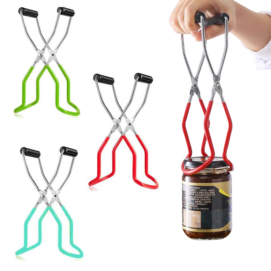 Canning Jar Lifter with Grip Handle Stainless Steel Can Lifter Tongs Jar Clip Heat Resistance Anti-clip Mason Jar Glass Lifter