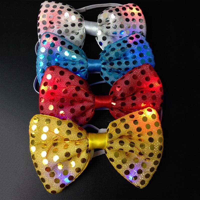 Cool LED Flashing Sequin Bow Tie Neckwear Adjustable Unisex Bow Tie Adults Fancy Dress Neckwear Costume Party Halloween