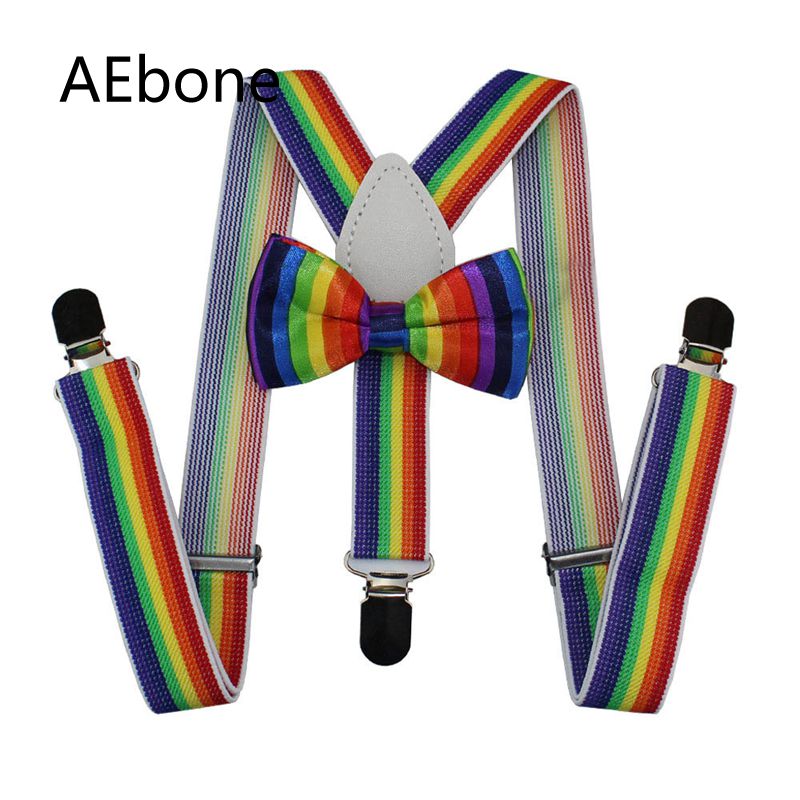 AEbone Baby Jongens Bretels Vlinderdas Sets Gestreepte Regenboog Bretels voor Kinderen Meisjes Kleurrijke Bretels Tirantes Bebe 65 cm Sus55