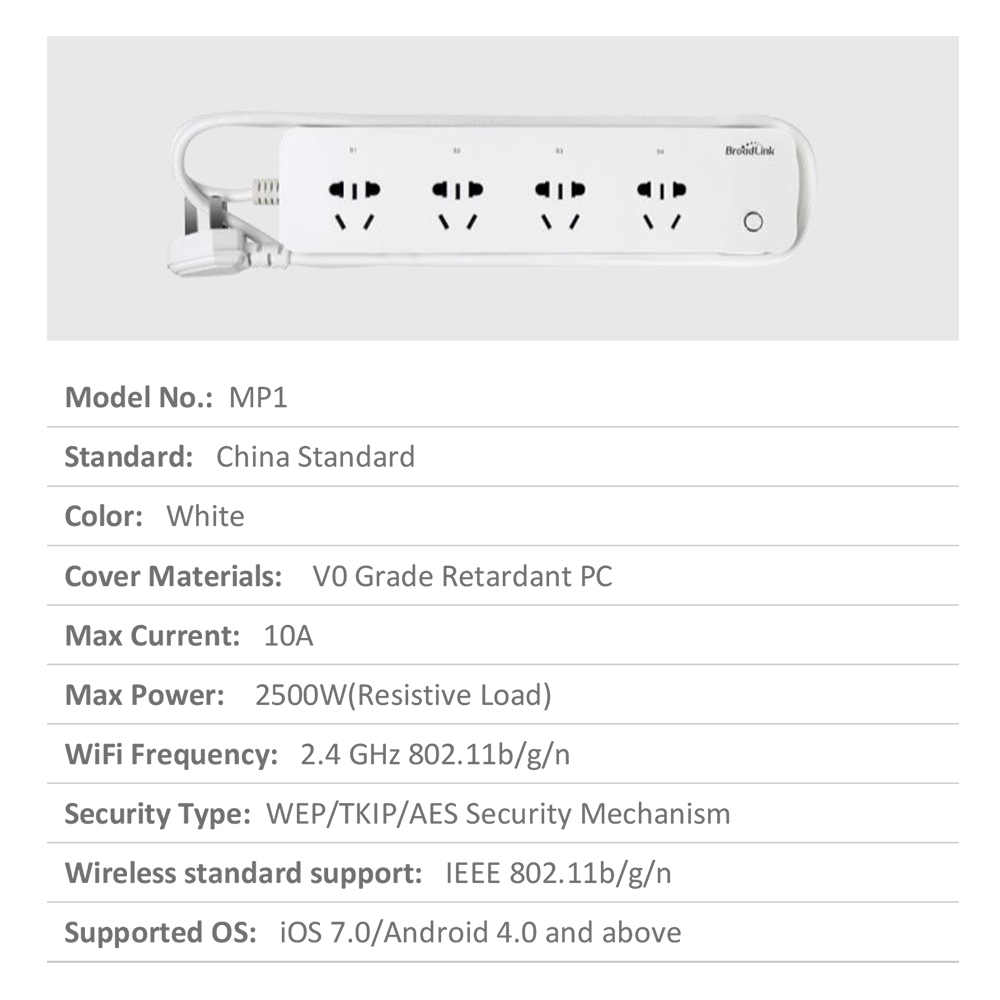 Originele Broadlink MP1 Socket Plug Afstandsbediening Afzonderlijk Regelbare WiFi 4-Stekkerdoos Voor Smart Home Automation