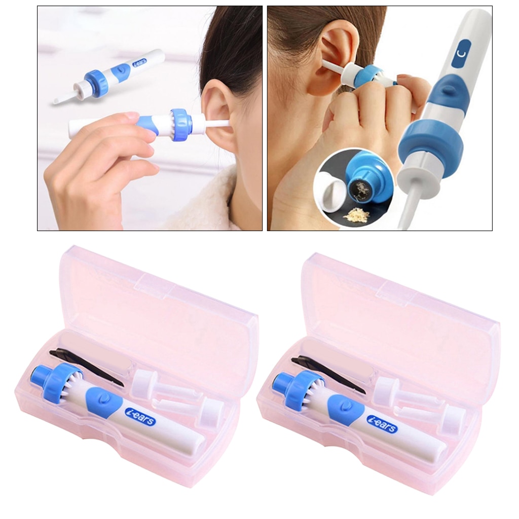 Aspirador de pó elétrico para limpeza de ouvidos, 2 peças, cera de ouvido, removedor de fluído de sujeira, sem dor, ferramentas de limpeza de ouvido, para crianças e adultos, cuidados com a orelha