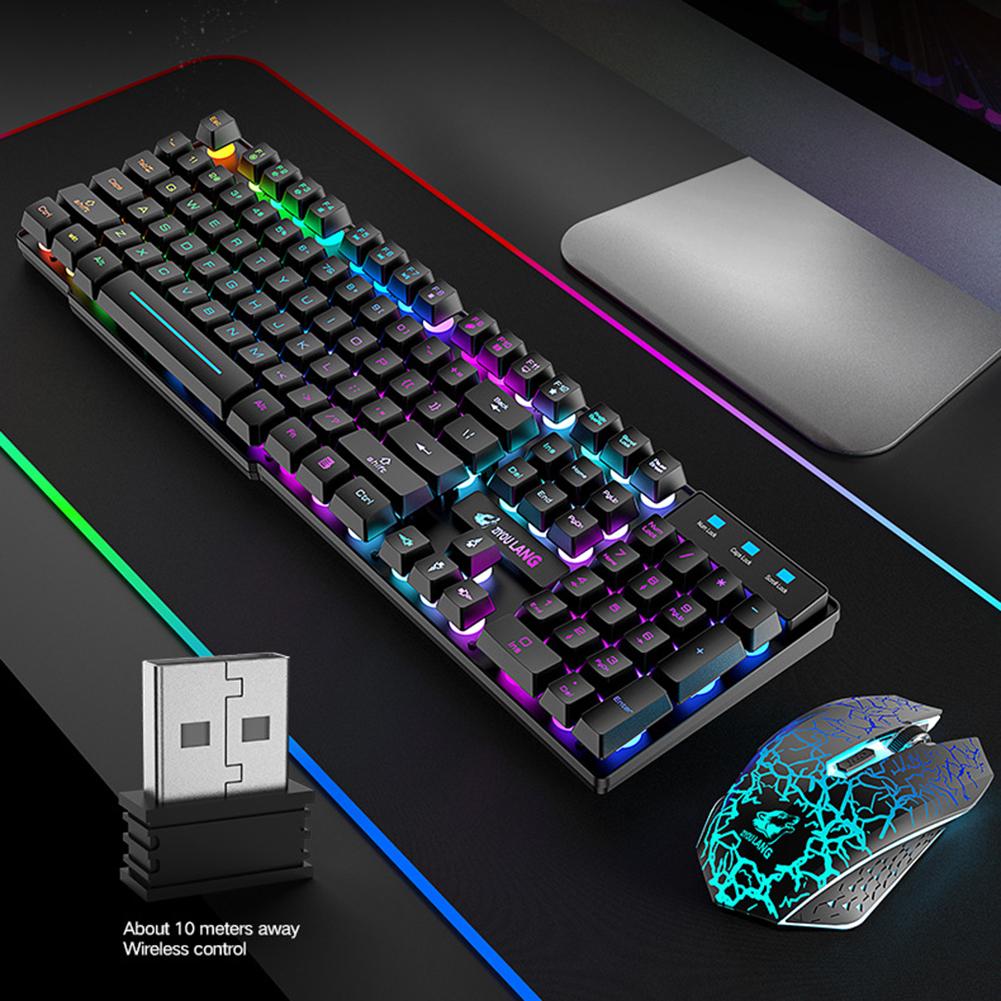 Colorful LED Illuminated Backlit T3 Wireless PC Rainbow Gaming Keyboard Mouse Set Keycaps Wireless Keyboard Gaming