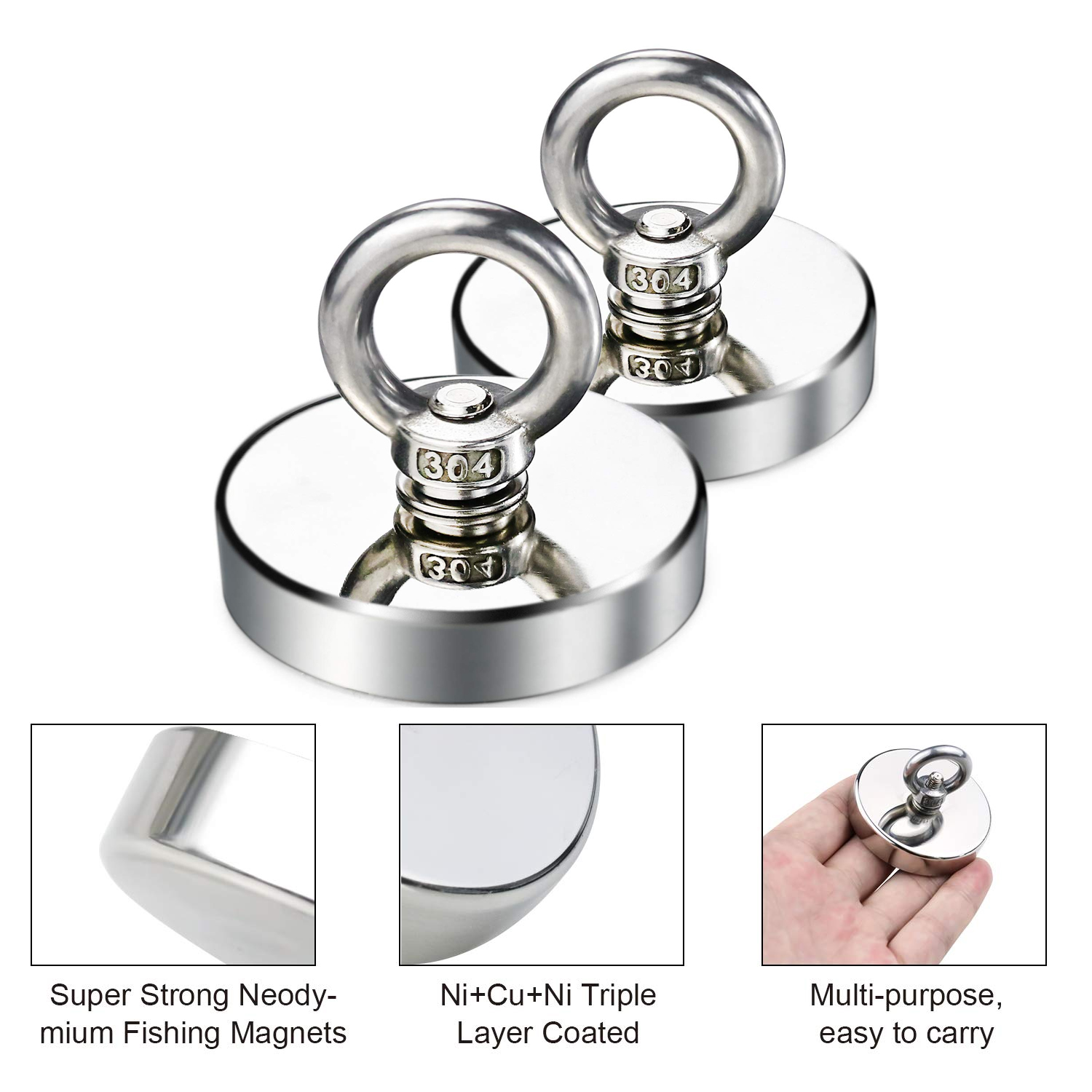 Super Strong Neodymium Fishing magnet Hooks N52 Heavy Duty magnet with Countersunk Hole Eyebolt Salvage Searcher Magnets imans